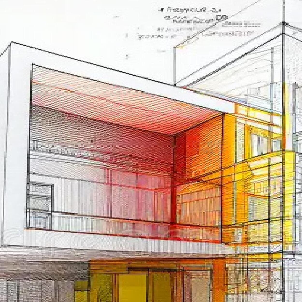 Una casa terminada y el boceto de diseño de otro proyecto
